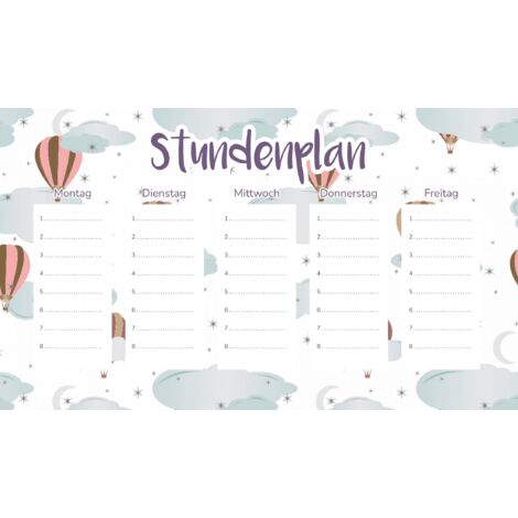 Plan de cours magnétique pour enfants : Ballons dans les nuages (45 x 26 cm)