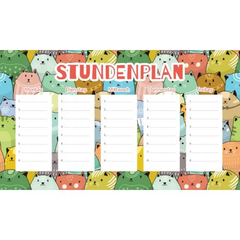 Plan de cours magnétique pour enfants : chats colorés amusants 45 x 26 cm