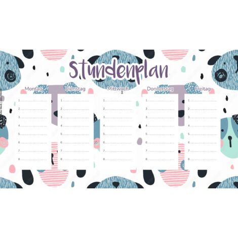 Plan de cours magnétique pour enfants Chiens pastel 30 x 17,5 cm