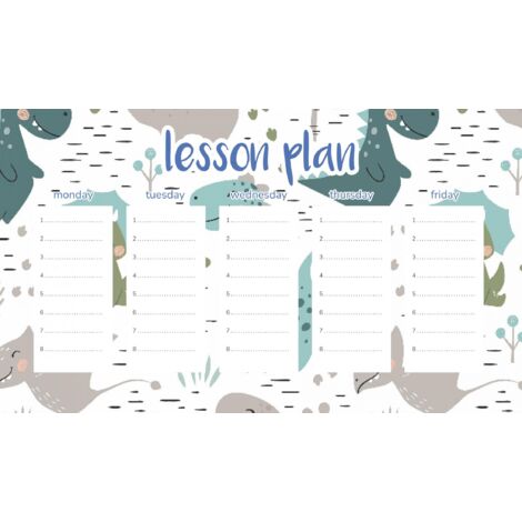 Plan de cours magnétique pour enfants : Dinosaures minimalistes 45 x 26 cm