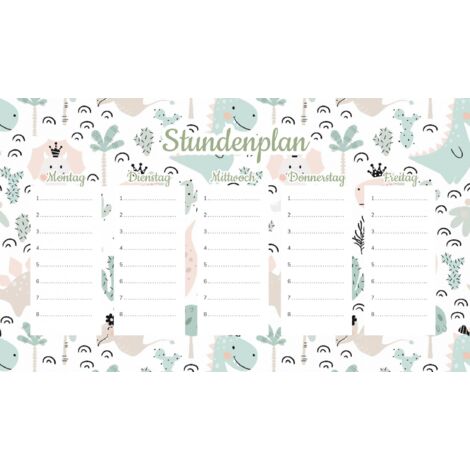 Plan de cours magnétique pour enfants Dinosaures pour filles 45 x 26 cm