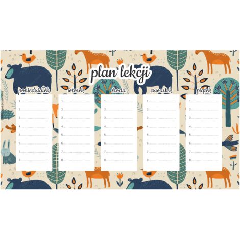 Plan de cours magnétique pour enfants : Forêt et animaux minimalistes 45 x 26 cm