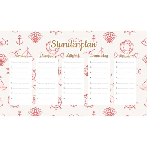 Plan de cours magnétique pour filles, motif nautique 45 x 26 cm