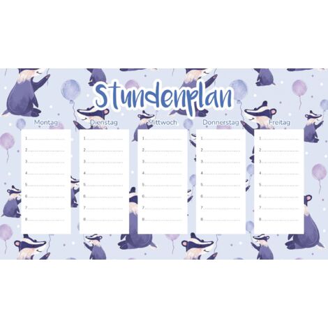 Plan de cours magnétique pour garçons : Blaireaux avec ballons 30 x 17,5 cm