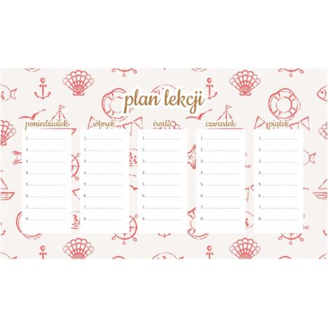 Plan de lección magnético para niñas con patrón náutico (45 x 26 cm)