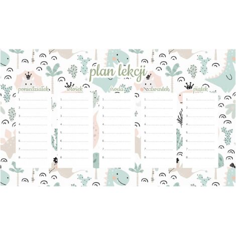 Plan de lección magnético para niños Dinosaurios para niñas 45x26 cm