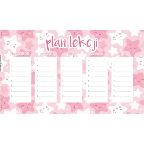 Plan de lección magnético para niños Estrellas rosas 30x17,5 cm