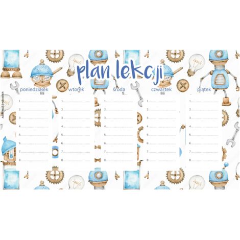 Plan de lección magnético Robots turquesa 30x17,5 cm