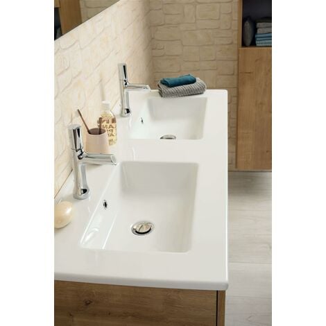 Plan de toilette avec double vasque céramique blanche NOLITA (120 cm ) - PLAN VASQUE CERAMIQUE - LG 121 PROF 46.5 EP 2.3CM - BLANC BRILLANT