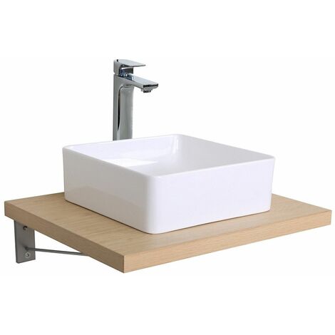 Plan de toilette suspendu pour vasque WILL - 60 cm - Ep. 3,8 cm - Décor Chêne / Effet Béton - Décor chêne