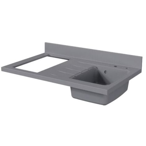 Plan de travail monobloc PlaniQuartz avec évier - 100 cm - Cromo - évier à droite - Plaque de cuisson Non inclus