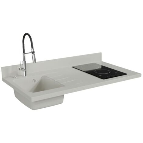 Plan de travail monobloc PlaniQuartz avec évier - 120 cm - Snova - évier à gauche - Plaque de cuisson Vitrocéramique