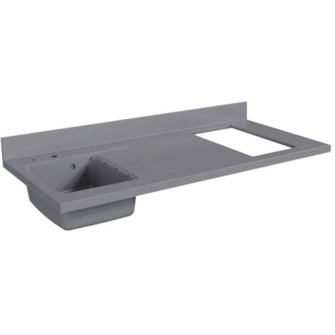 Plan de travail monobloc PlaniQuartz avec évier - 140 cm - Cromo - évier à gauche - Plaque de cuisson Non inclus