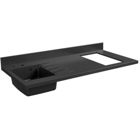 Plan de travail monobloc PlaniQuartz avec évier - 140 cm - Nero - évier à gauche - Plaque de cuisson Non inclus