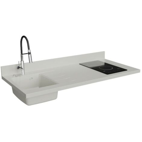Plan de travail monobloc PlaniQuartz avec évier - 140 cm - Snova - évier à gauche - Plaque de cuisson Vitrocéramique