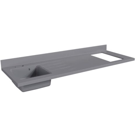 Plan de travail monobloc PlaniQuartz avec évier - 180 cm - Cromo - évier à gauche - Plaque de cuisson Non inclus