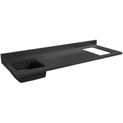 Plan de travail monobloc PlaniQuartz avec évier - 180 cm - Nero - évier à gauche - Plaque de cuisson Non inclus