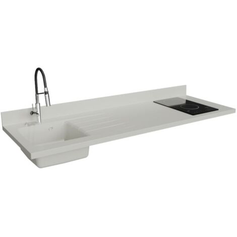 Plan de travail monobloc PlaniQuartz avec évier - 180 cm - Snova - évier à gauche - Plaque de cuisson Vitrocéramique