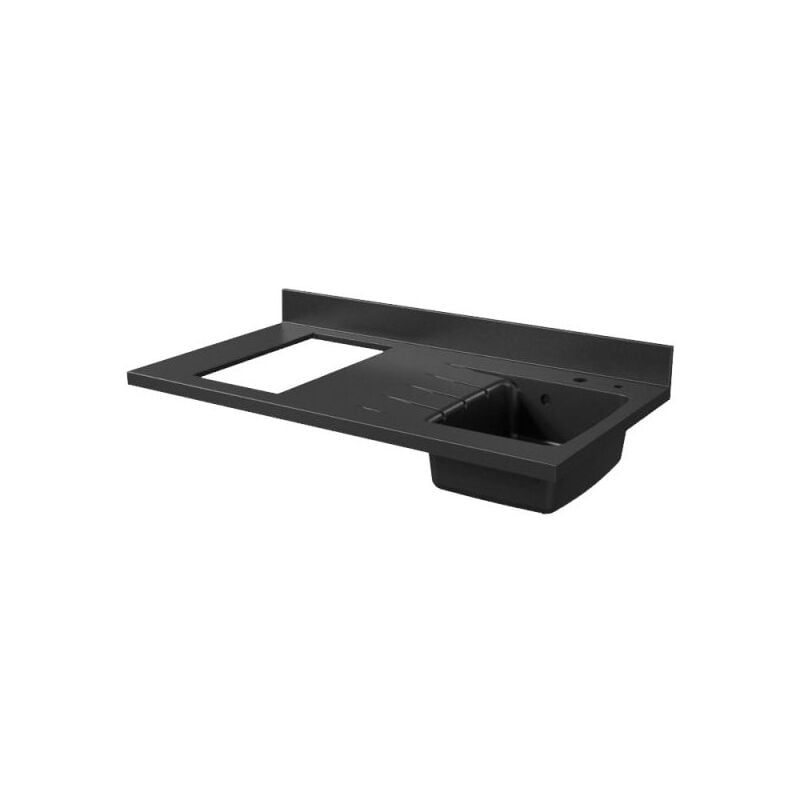 Plan de travail monobloc PlaniQuartz avec évier - 120 cm - Nero - évier à droite - Plaque de cuisson Non inclus