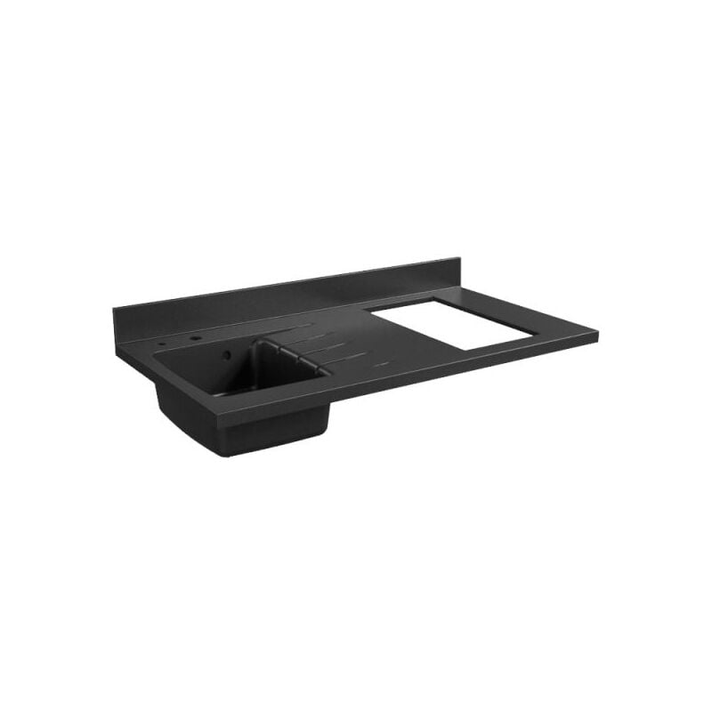 Plan de travail monobloc PlaniQuartz avec évier - 120 cm - Nero - évier à gauche - Plaque de cuisson Non inclus