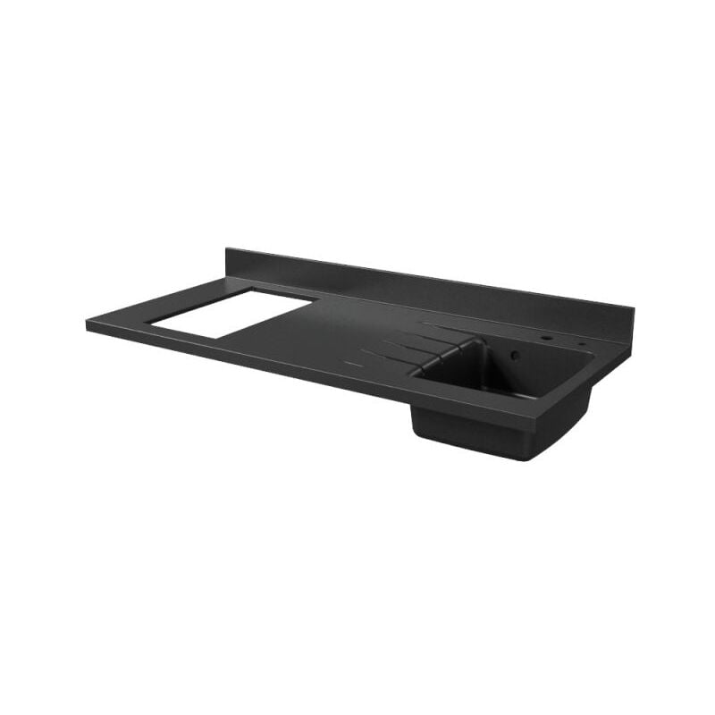 Plan de travail monobloc PlaniQuartz avec évier - 140 cm - Nero - évier à droite - Plaque de cuisson Non inclus