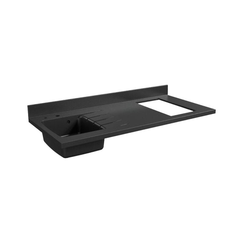 Plan de travail monobloc PlaniQuartz avec évier - 140 cm - Nero - évier à gauche - Plaque de cuisson Non inclus