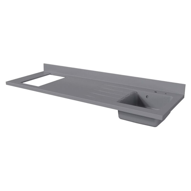 Plan de travail monobloc PlaniQuartz avec évier - 180 cm - Cromo - évier à droite - Plaque de cuisson Non inclus