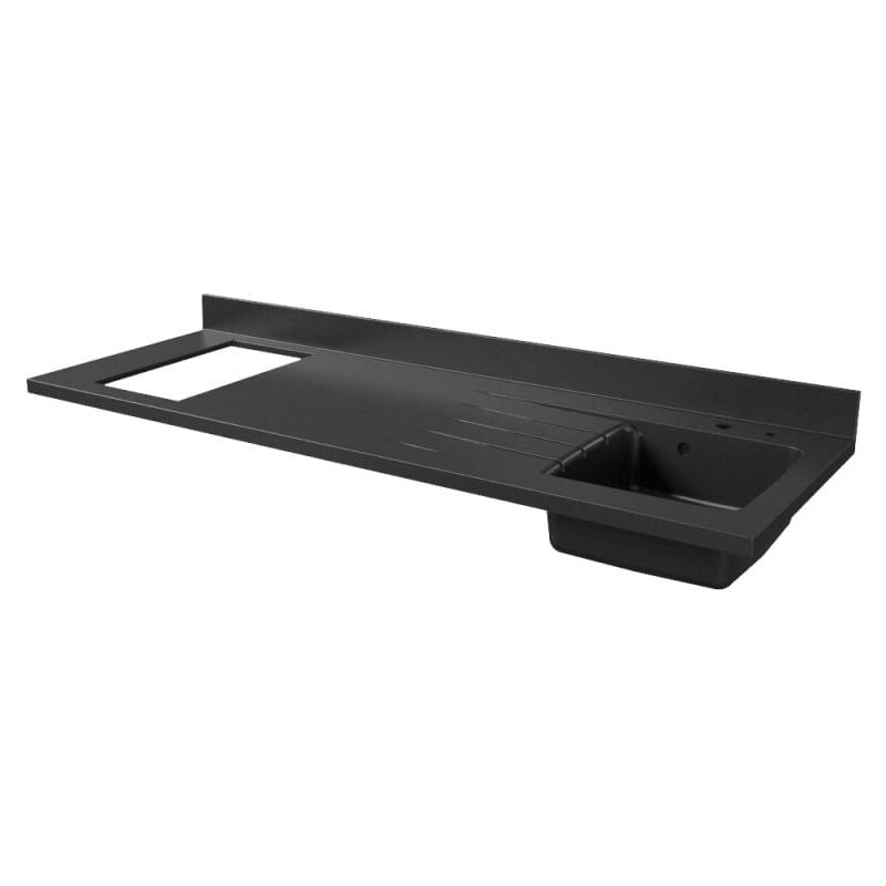 Plan de travail monobloc PlaniQuartz avec évier - 180 cm - Nero - évier à droite - Plaque de cuisson Non inclus