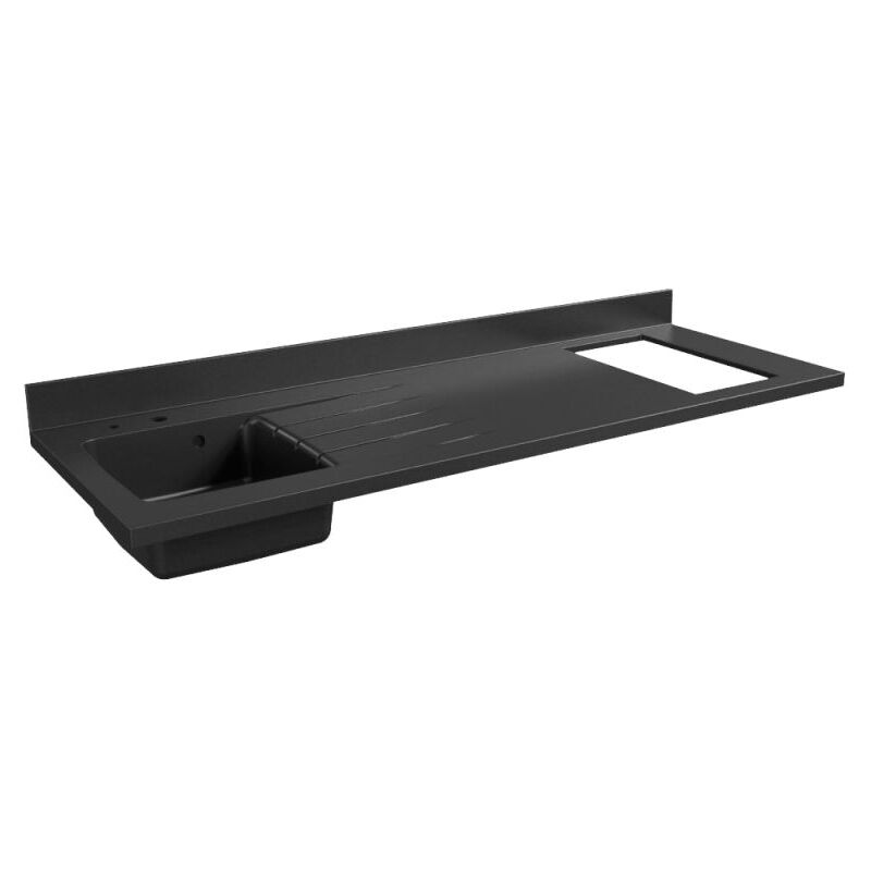 Plan de travail monobloc PlaniQuartz avec évier - 180 cm - Nero - évier à gauche - Plaque de cuisson Non inclus