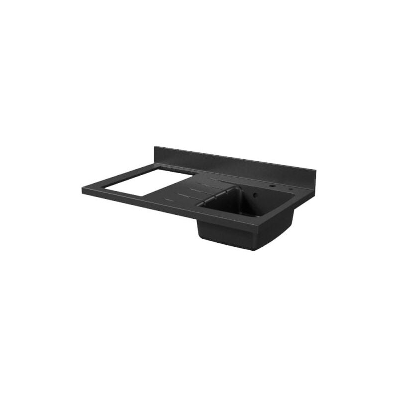 Plan de travail monobloc PlaniQuartz avec évier - 100 cm - Nero - évier à droite - Plaque de cuisson Non inclus