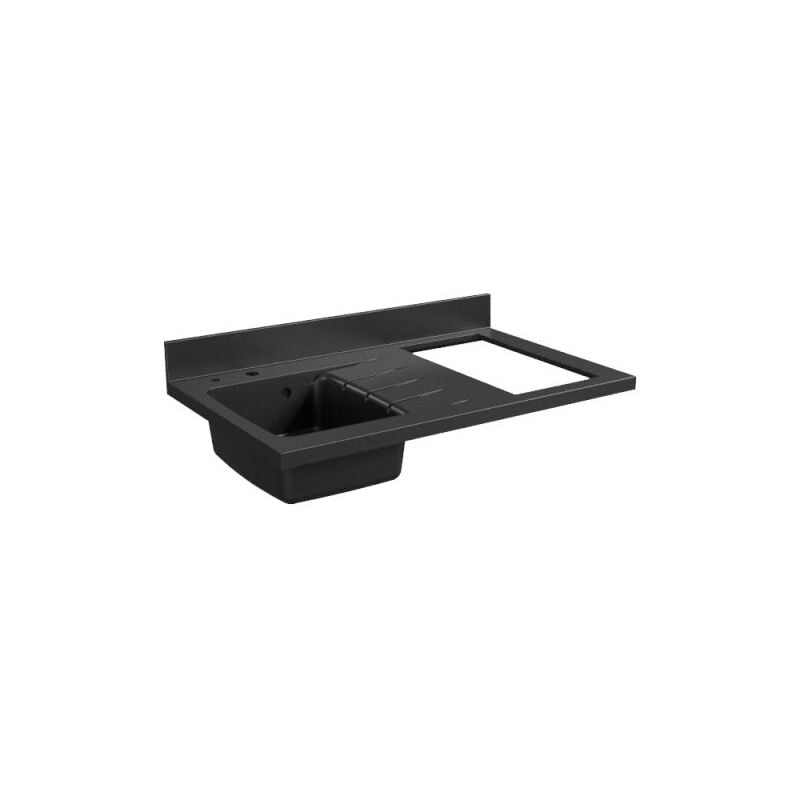 Plan de travail monobloc PlaniQuartz avec évier - 100 cm - Nero - évier à gauche - Plaque de cuisson Non inclus