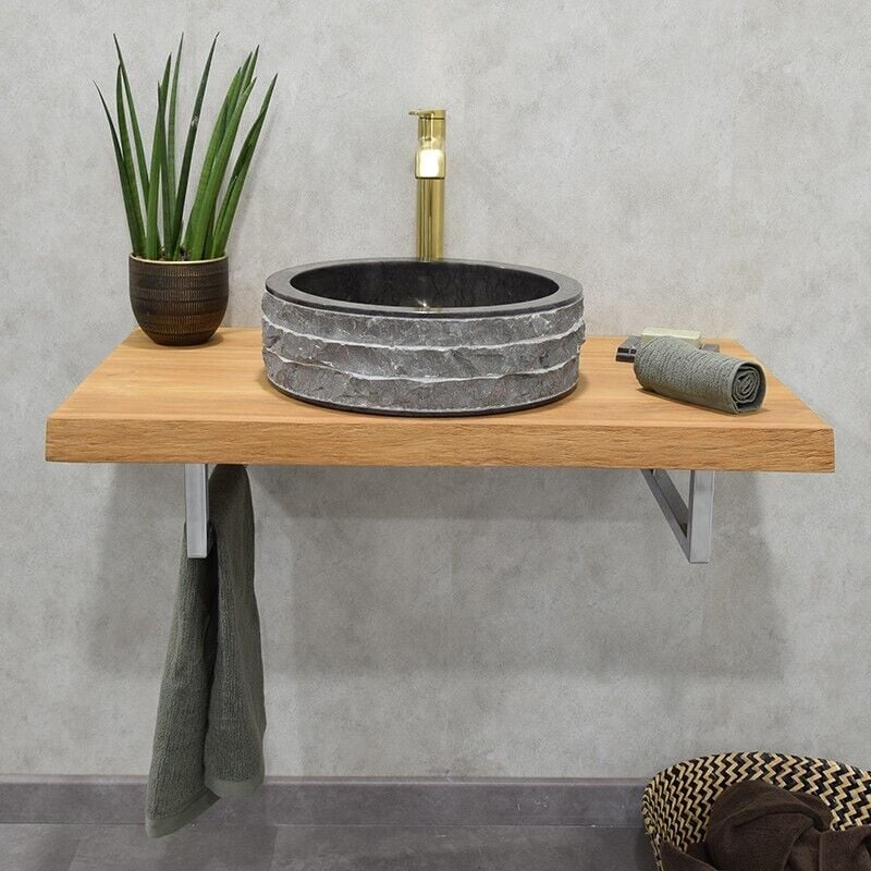 Wildwater - Plan pour vasque en teck massif 90 cm, forme libre - Shark