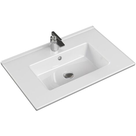 Plan de toilette avec une vasque céramique blanche NOLITA (70 cm) - PLAN VASQUE CERAMIQUE - LG 71 PROF 46.5 EP 2.3CM - BLANC BRILLANT.