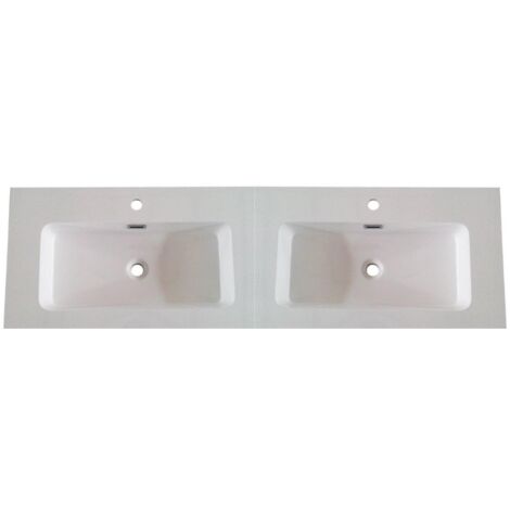 Plan vasque céramique pour meuble 120 cm – Double vasque résistante aux taches – Installation simple pour bricoleurs avertis – Anconetti