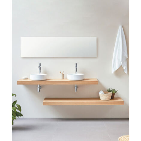 Plan vasque suspendu Zero finition Noix avec porte-serviettes - 120 x 45 cm