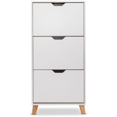 Plana - Platzsparender Schuhschrank 3 Türen 55x116x25 cm 18 Paar in weißem Holz