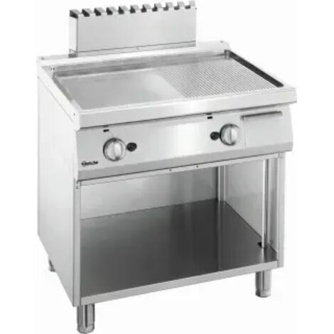 Plancha à Gaz - 1/2 Lisse, 1/2 Rainurée - Armoire Ouverte - Bartscher
