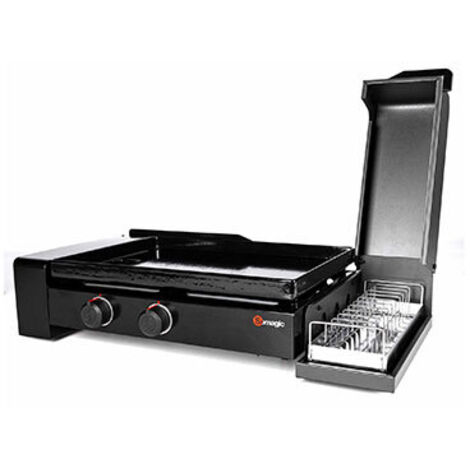 Plancha à gaz 2 brûleurs 5,6 kW – Surface de cuisson 50x35 cm – Récupérateur de graisse – Allumage piézoélectrique – Somagic