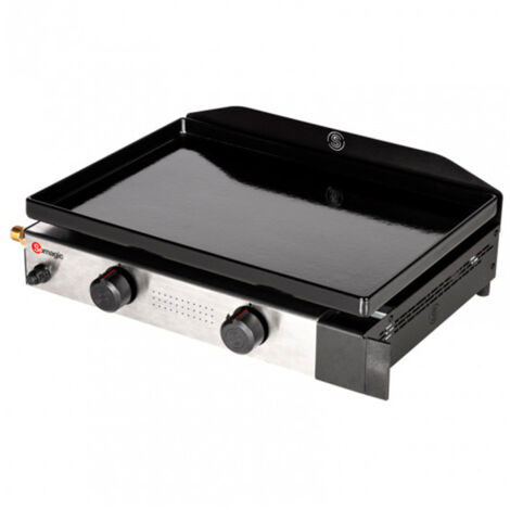 Plancha à gaz 2 brûleurs – Surface de cuisson 51,5 x 36,5 cm – Puissance 4,5 kW – Acier laqué et fonte émaillée – Somagic