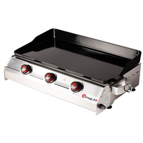 Plancha à gaz 3 brûleurs – Puissance 10,5 kW – Plaque en fonte émaillée pour cuisson homogène – Récupérateur de graisses intégré – Somagic