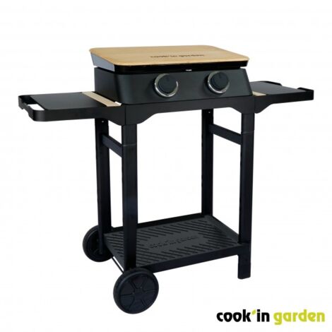 Plancha à gaz 3 brûleurs sur chariot Cook'In Garden 3B FINESTA 61cm avec capot