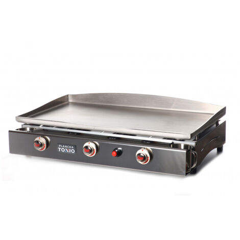 Plancha à gaz 3 feux inox – Puissance 7800 W – Surface de cuisson 41 x 74 cm – Allumage piézo électronique – Fabrication française – Plancha Tonio