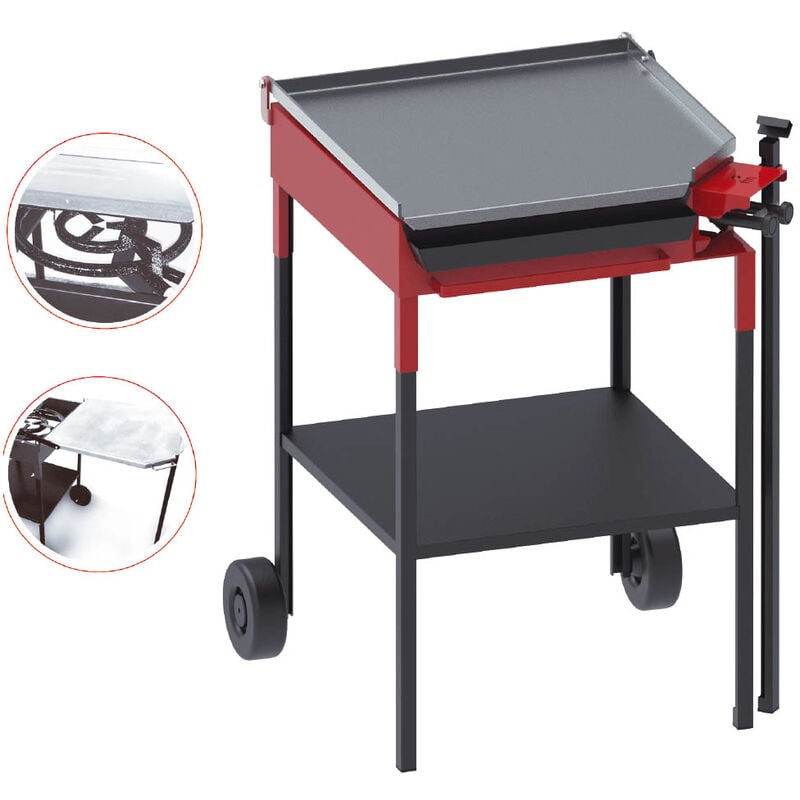 FM - Barbecue bbq plancha acier poli et founeau de 560 x 570 x 5 mm
