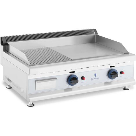 Plancha à gaz naturel en inox grill professionnel 75 cm 2 zones de cuisson (plaque 74,5 x 40 cm, 20 mbar, gaz naturel, 50 - 300 °c, lisse / rainurée, évacue la graisse) - Argenté