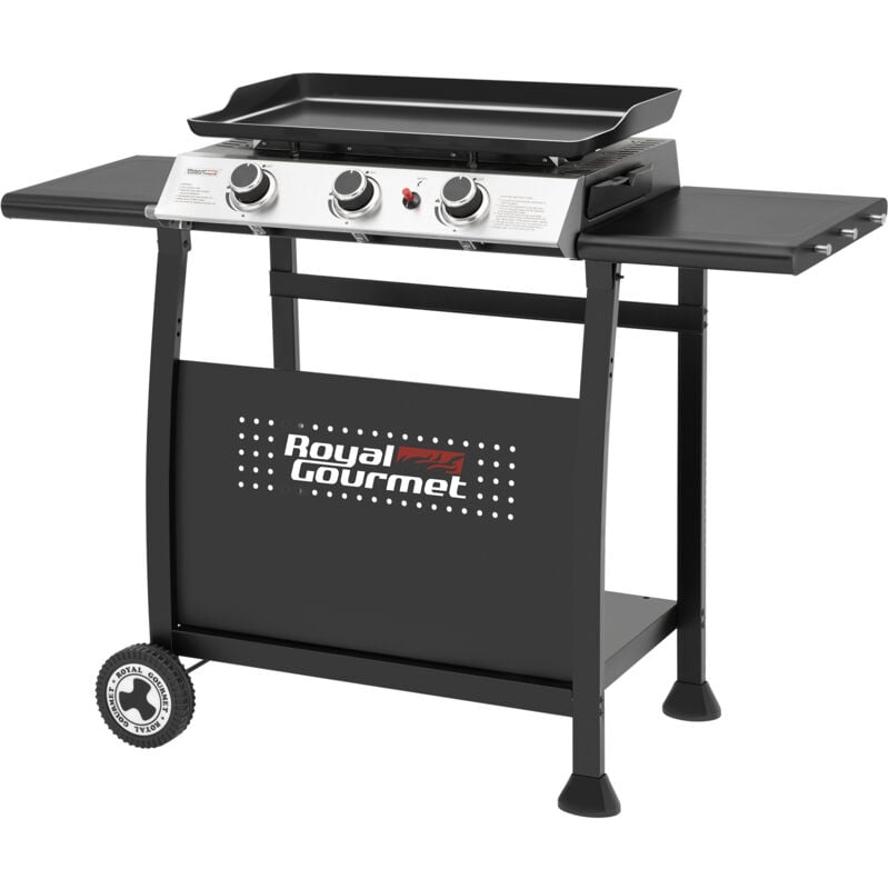 Royal Gourmet - Plancha a Gaz sur chariot- 3 Brûleurs Puissance 7.5kW, Plaque Amovible de Surface Cuisson 62 x 35,5 cm