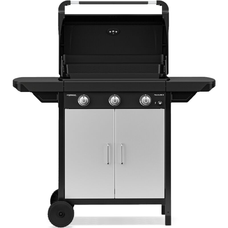 Plancha à gaz sur chariot ex 3 avec couvercle de cuisson