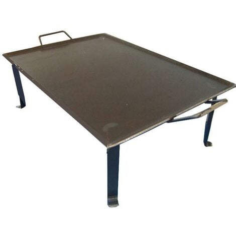 FPLUS Plancha de asar de acero 4mm de grosor 50x33cm con asas y patas sin vertegrasas fabricada en metal color negro