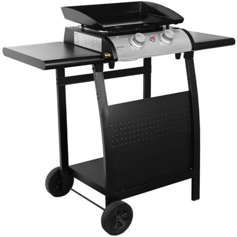 Plancha au gaz 2 brûleurs sur chariot - Porthos - 5kW. plancha à gaz avec desserte . cuisine extérieure. plaque émaillée. inox. barbecue