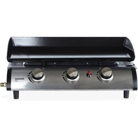 Plancha au gaz 3 feux - Porthos 3 brûleurs - 7,5 kW, barbecue, cuisine extérieure, grande plaque émaillée, inox