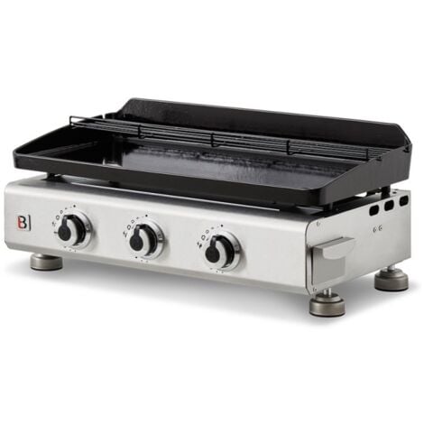 Plancha au gaz brasero Silvia II G Inox - 3 brûleurs - 67 x 34 cm - Plaque en fonte fabriquée en France, Gris
